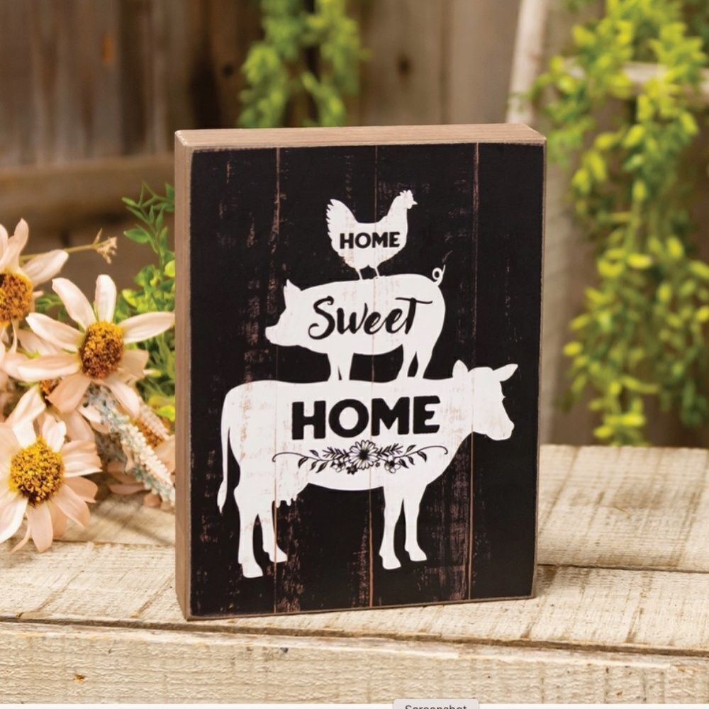 Farmhouse Animals Box Sign Country Cottage Cow Chicken Pig Decor Rustic